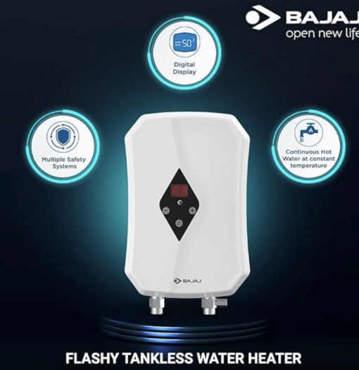 Bajaj Flashy 3kW Tankless Instant Water Heater, White - Image 2
